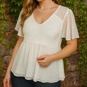 TORRID White Smocked Baby Doll Blouse, 3X